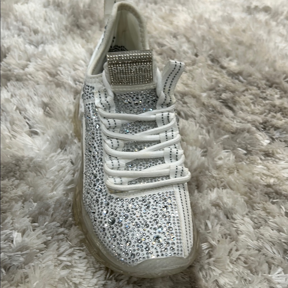 Steve Madden Rhinestone White Sneakers with Chunky Sole and Textured Upper - Picture 4 of 7